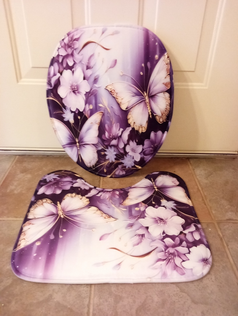 Purple Butterfly Commode Rug & Lid Cover Set
